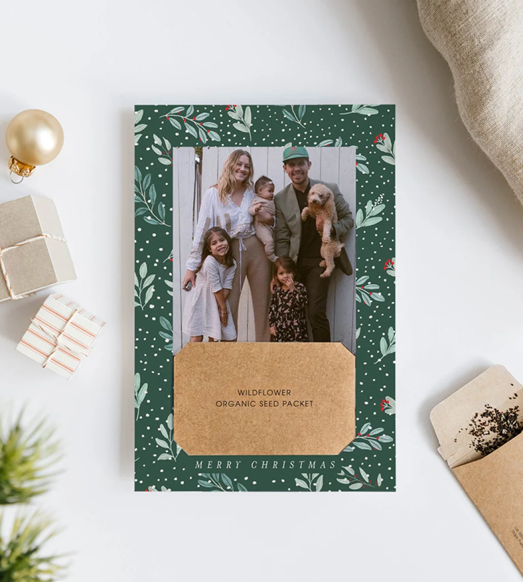 Christmas card with plant seeds